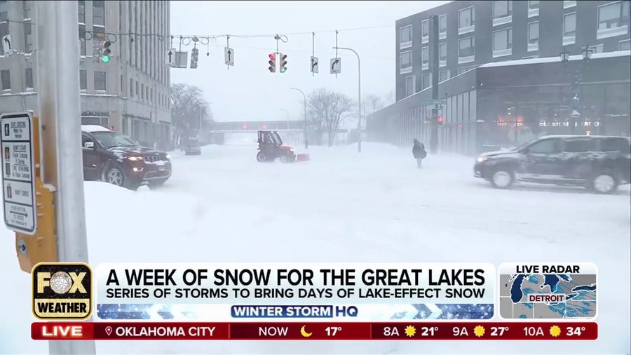 Heavy snow pounds Syracuse, New York, as a powerful lake-effect snowstorm grips the Great Lakes