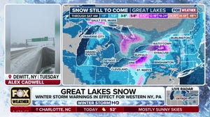 Lake-effect snow breaks records in Syracuse, New York, as more is set to slam the Great Lakes today