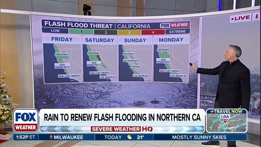 A flash flood threat exists for most of the California coasts through Monday, as another storm brings heavy rain to the West Coast this weekend. The National Weather Service in the Bay Area warned of coastal flooding around the San Francisco Bay on Friday and Saturday. 