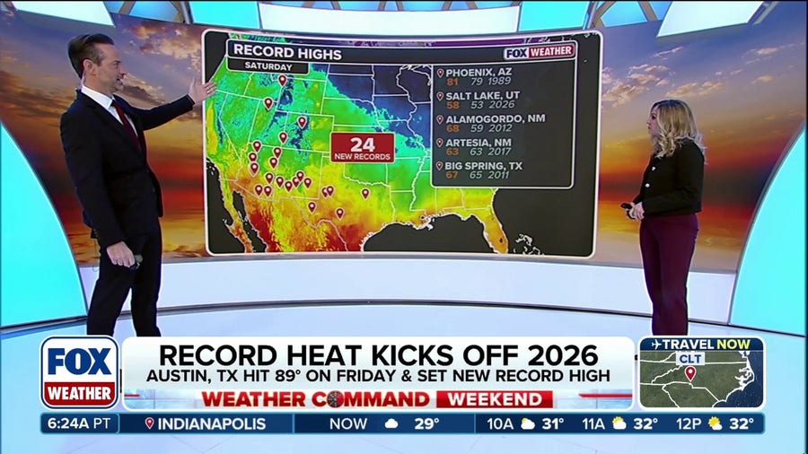 Winter warmth returns across Southern Plains to Mid-Atlantic, challenging over 60 record high temperatures