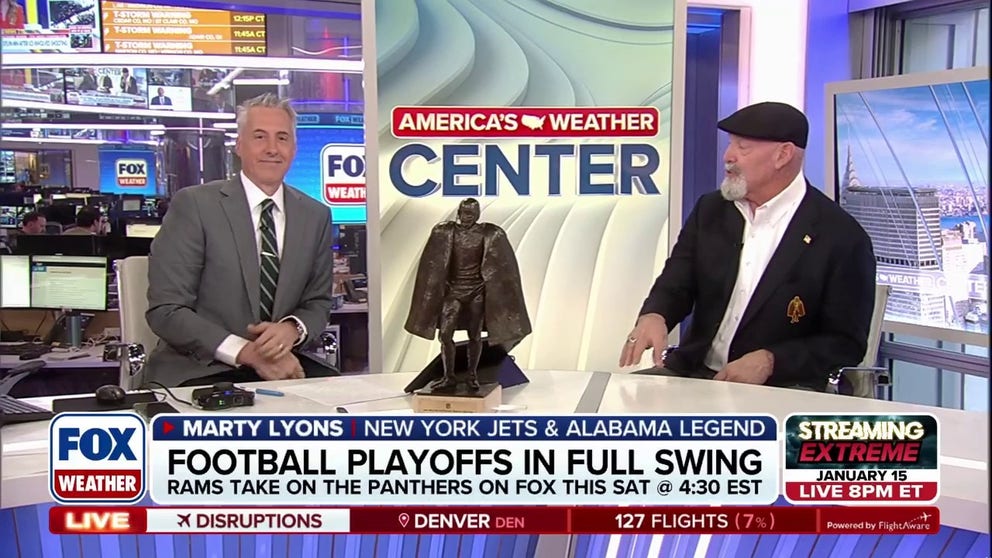 New York Jets legend and 1984 Man of the Year Award winner, Marty Lyons, joins FOX Weather to talk about the latest playoff action in College Football and looking ahead to Wildcard Weekend in the NFL.