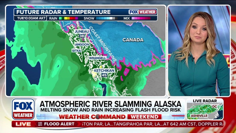 Alaska's panhandle is under a flood watch through Saturday as heavy rain melts feet of snow Juneau, causing flooding and an avalanche risk. An evacuation advisory is in effect for all avalanche paths in Juneau until further notice. 