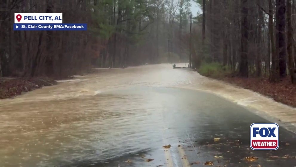A Flash Flood Warning was issued for Pell City on Saturday morning as heavy rain caused flooding on roads in the area. Severe storms are moving through the Southeast on Saturday, bringing the possibility of damaging winds, flooding and even some tornadoes. 