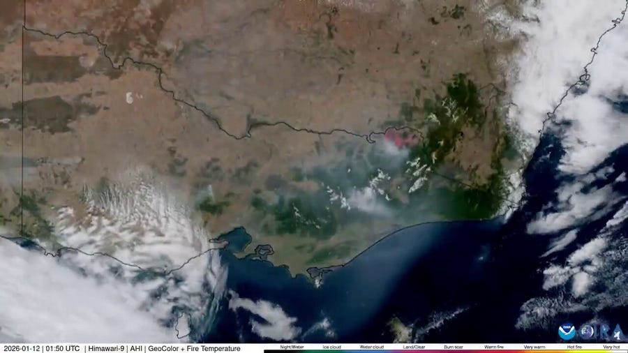 Satellite imagery captures several large fires burning across Australia