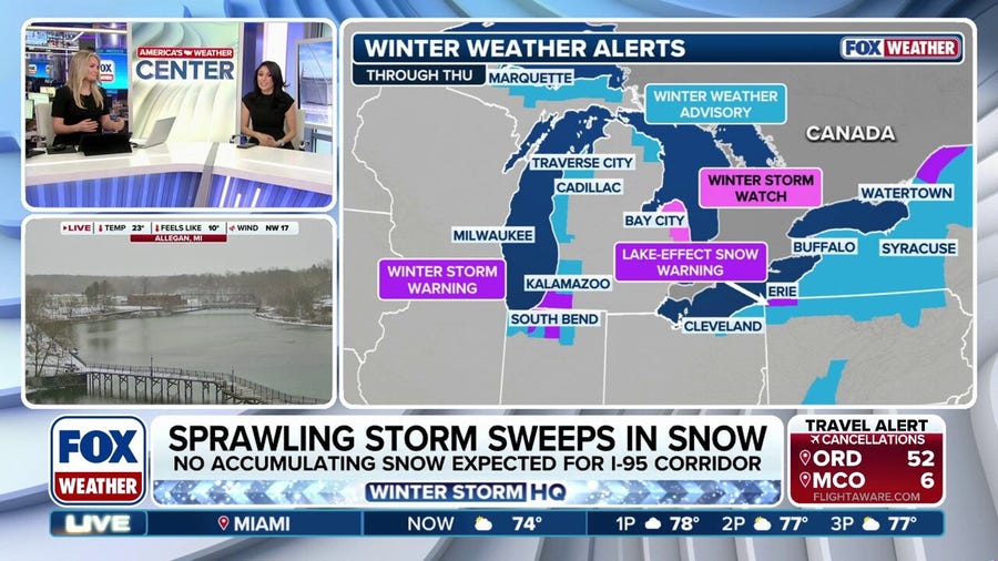 Heavy snow for areas surrounding the Great Lakes as a winter system aims to bring heavy snow to the Appalachians.
