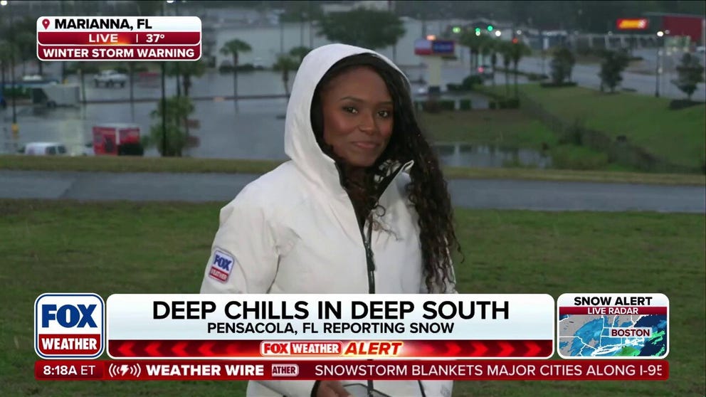 Less than an inch of snow accumulation is possible in the Florida Panhandle on Sunday. FOX Weather's Brandy Campbell is live in Marianna, Florida, with the latest.