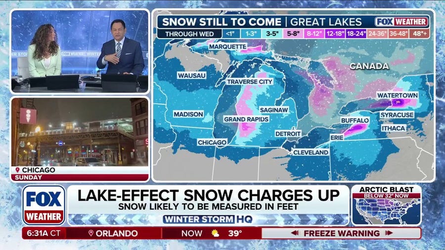 Intense lake-effect snow targets Great Lakes region amid Arctic cold front