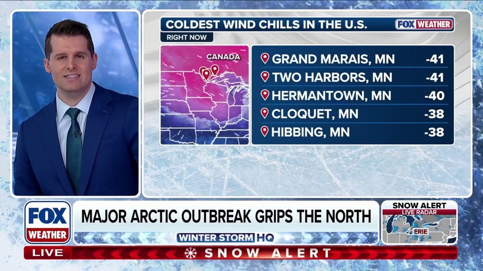 Brutal cold has taken hold across the Northern Plains, Upper Midwest and parts of the Ohio Valley and interior Northeast. Cold Weather Advisories are in effect through Tuesday. Life-threatening wind chill temperatures between -20 and -40 degrees are expected across much of the Upper Midwest through the week. The artic air will reach the Northeast Coast by Tuesday.