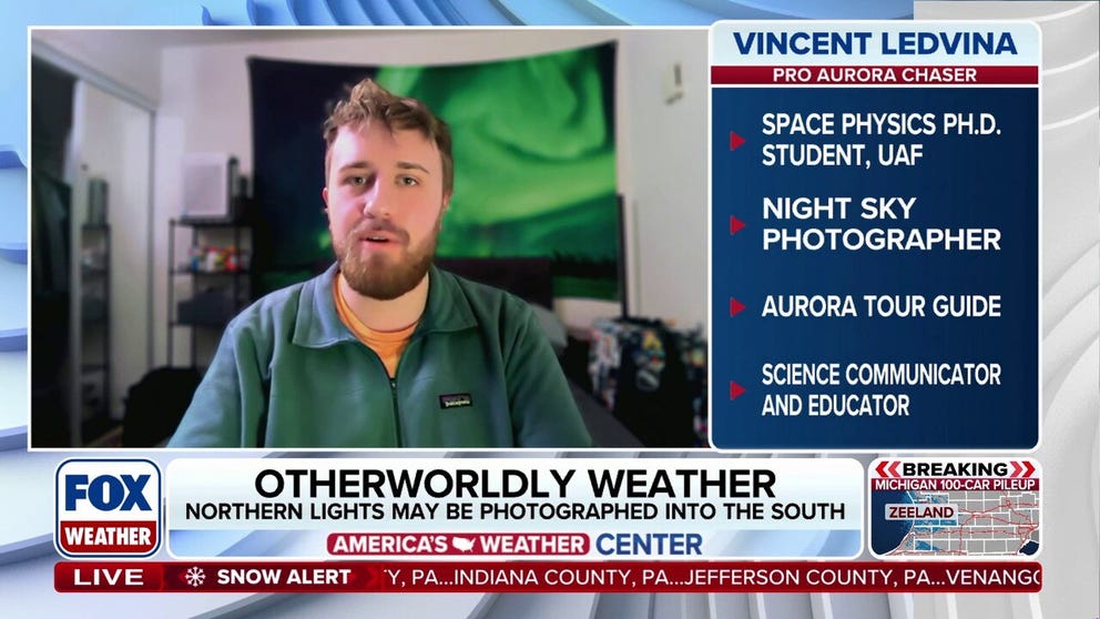 Professional Aurora Chaser, Vincent Ledvina, joins FOX Weather as over 25 states in the U.S. have a chance to view the northern lights tonight (Jan. 19, 2026) as a powerful geomagnetic storm unfolds. This event has the potential to be the strongest solar radiation storm in over 20 years.