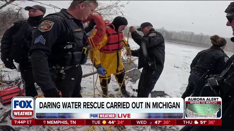 Heroic water rescue carried out in Michigan after fisherman falls through the ice