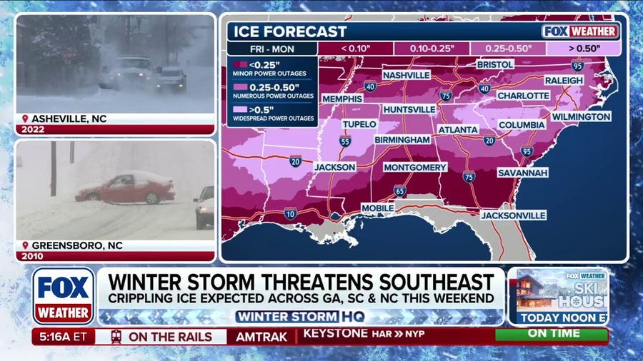 Crippling winter storm threatens Southeast with damaging ice and snow