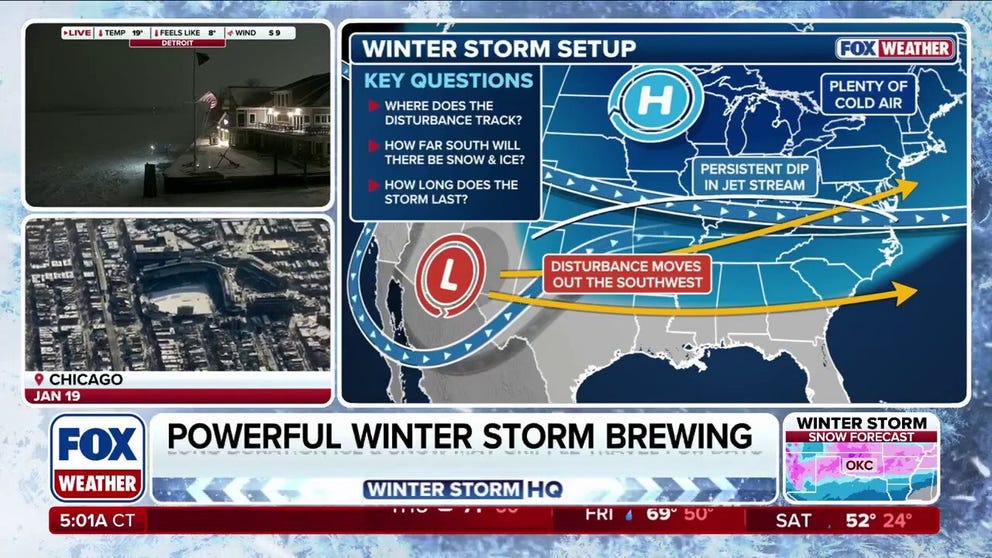 Winter Storm Watches have expanded across the country ahead of this weekend’s massive and potentially historic winter storm. The scope of this system will be immense, with snow and ice stretching from the Southwest through Texas and Oklahoma, across the South and Tennessee Valley, before eventually reaching the Mid-Atlantic coast. More than 175 million people are in the path of this sprawling system which is expected to move out of the Southwest by Friday. A key remaining question is exactly how far north this storm will track. A shift in track will determine which states will see heavy snow versus crippling ice.