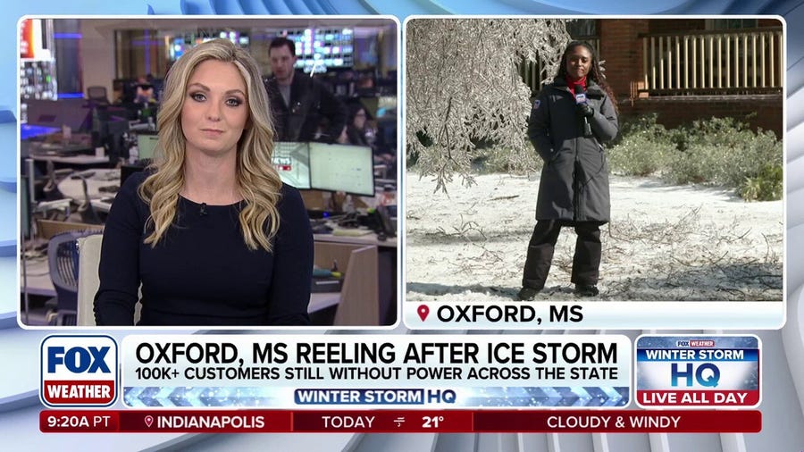 Widespread power outages continue as extreme ice plagues recovery in Oxford, Mississippi 