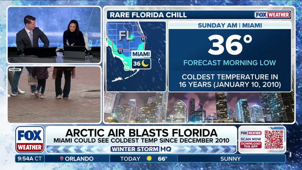 Florida could see some of its coldest temperatures in over a decade as arctic air invades the South. Miami could see temperatures in the mid-30s. A few snowflakes are even possible for the sunshine state. 