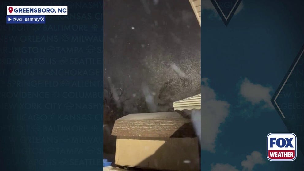 Heavy, blowing snow is falling in the Carolinas as a major nor'easter storm blasts the Southeast with strong winds, intense snowfall and even the possibility of blizzard conditions.