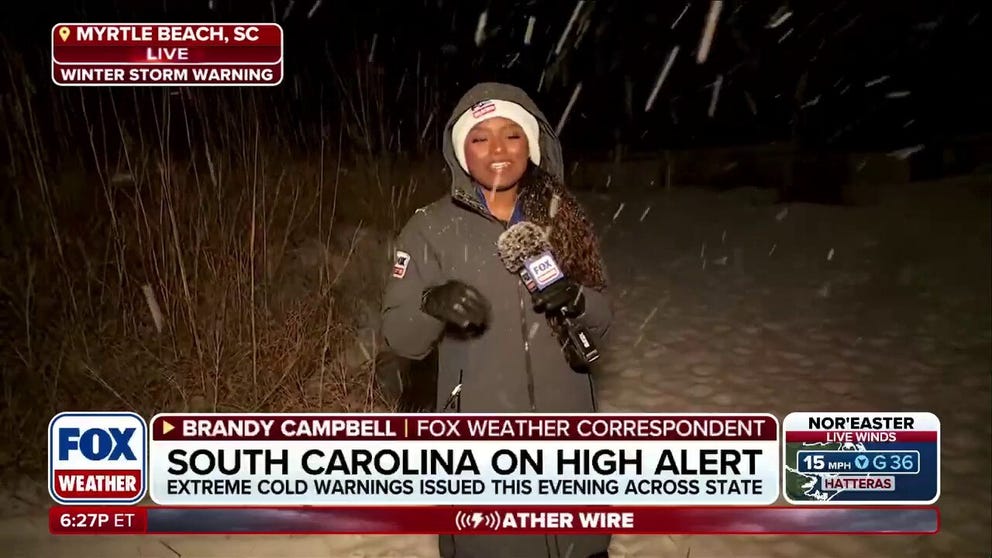 SNOWY BEACH: South Carolina is on high alert as Extreme Cold Warnings have been issued across the state. FOX Weather Correspondent Brandy Campbell is in Myrtle Beach, South Carolina, as snow gets heavier and starts accumulating.
