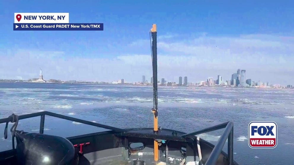 The U.S. Coast Guard cut through large chunks of ice in the New York Harbor to help maintain safe and navigable waterways. The Coast Guard has been conducting icebreaking operations as a result of the extreme cold and massive winter storm.