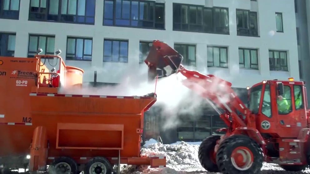New York City's Department of Sanitation deployed eight snow melters throughout the city to help remove snow on the streets, sidewalks and bus stops. Without the snow melters, the snow would have lingered for weeks due to the consistent below-freezing temperatures. 