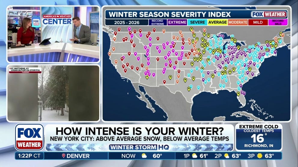 The winter season severity index measures how intense winter has been across the U.S. and so far this season, the results are clear. The eastern half of the country is seeing a more severe winter than the western part. 