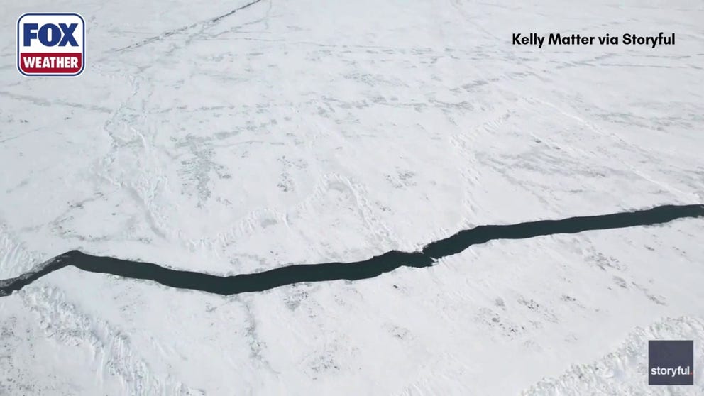 Drone video captured an 80-mile-long crack that developed on frozen Lake Erie, which was visible from space. According to NOAA, the fracture stretched from Port Burwell, Ontario, to near Cleveland, Ohio.