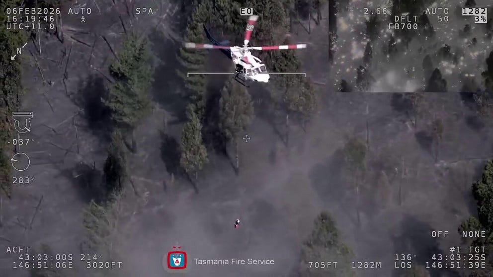 Firefighters in Tasmania, Australia, rescued a woman who was signaling for help amid an out-of-control bushfire (Feb. 6, 2026).