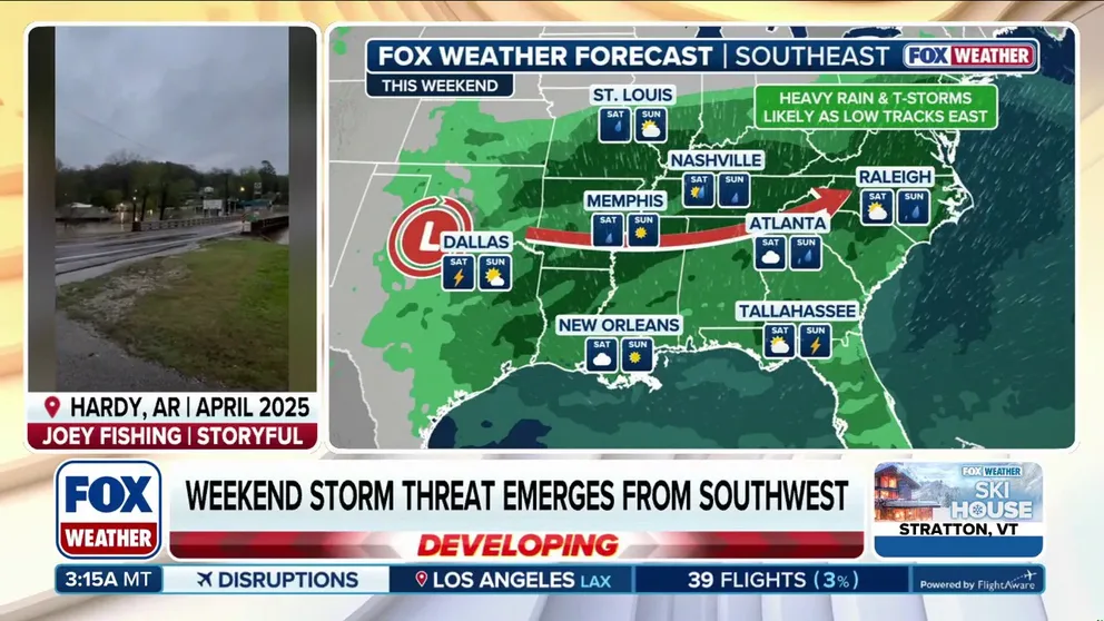 The flood threat is increasing for millions across parts of the Southern Plains this weekend. The FOX Forecast Center is tracking a brewing cross-country storm that's expected to bring heavy rain from the Desert Southwest across the Plains and into the Deep South — part of a major shift in the overall weather pattern.  