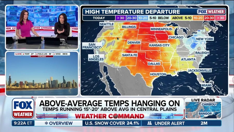 Millions across central US feel above-average temperatures, as warmth creeps into Ohio Valley