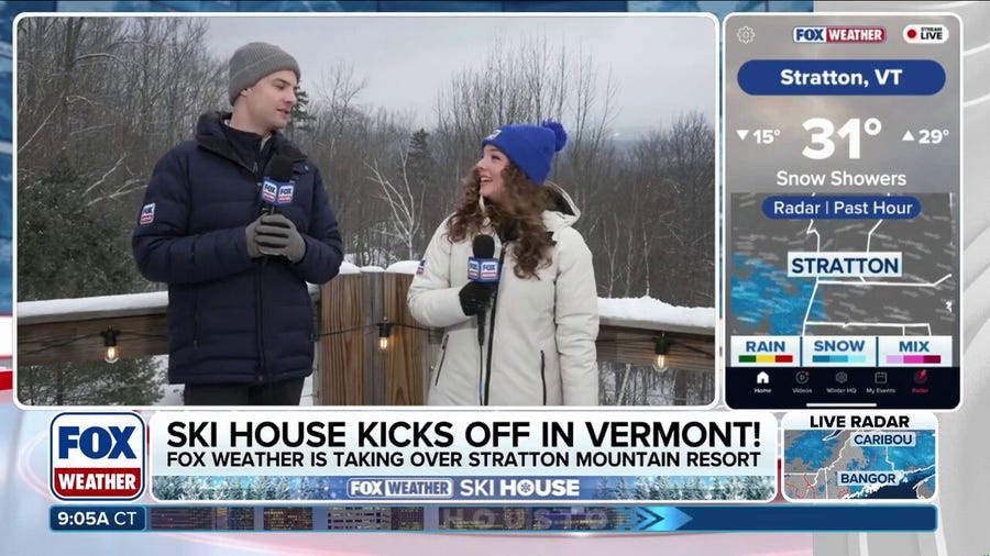 FOX Weather Meteorologists Bayne Froney and Ian Oliver gear up for FOX Weather Ski House at Stratton Mountain Resort