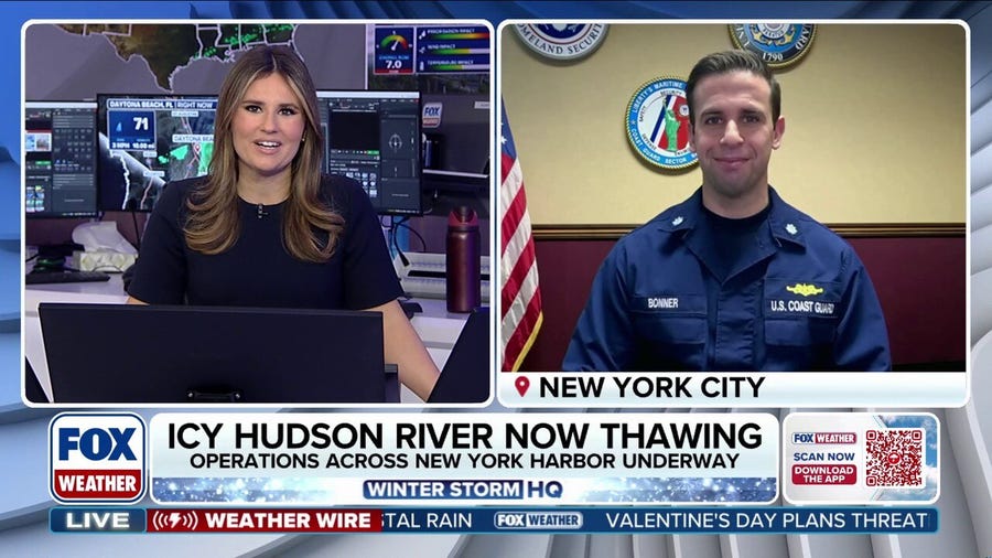 US Coast Guard working hard to keep New York harbor clear as ice thaws from the Hudson