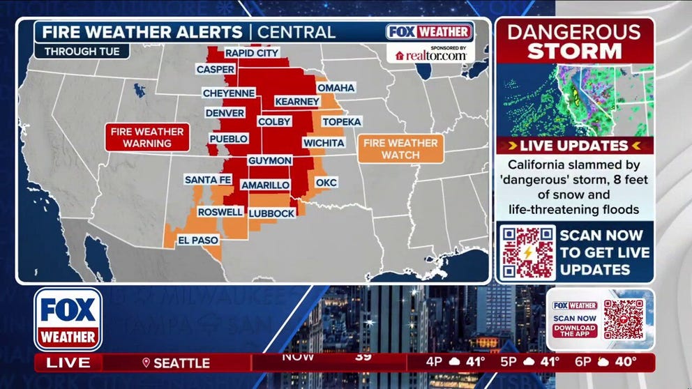 A significant fire weather pattern is forming across the Central U.S. as a combination of unseasonably warm temperatures and powerful wind events overlap with a very dry landscape. The threat is concentrated across the High Plains of Colorado, Kansas, Nebraska and Wyoming.