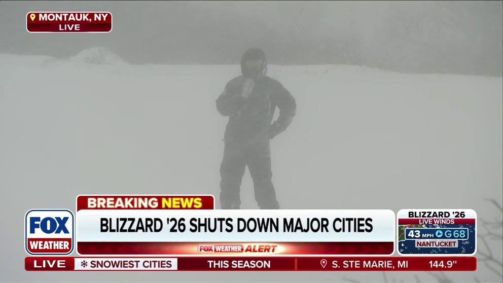 FOX Weather Storm Specialist Mike Seidel is live in Montauk, New York, where 22.5 inches of snow has been reported so far this morning. Weather is brutal, as blowing snow and winds create whiteout conditions so severe you can barely see Seidel during his report. 
