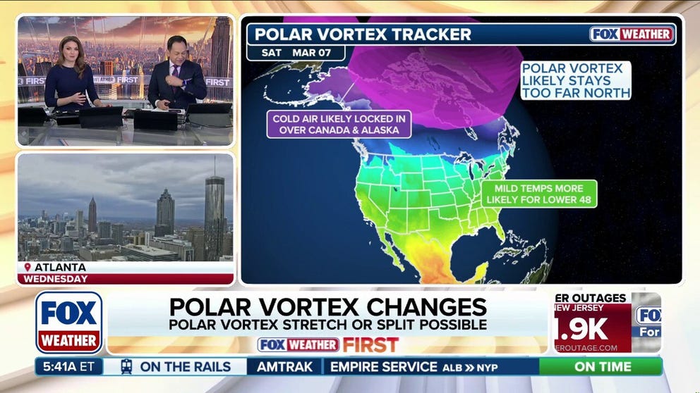 The polar vortex is splitting — an exceedingly rare phenomenon for this time of year that will be an unusual driver of warmer temperatures, as the calendar flips to March and meteorological spring.