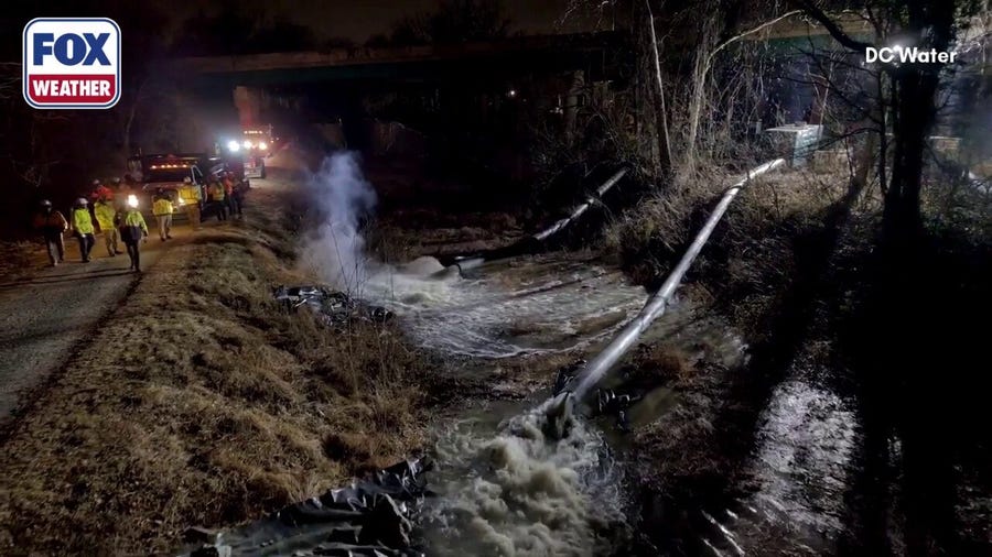 Watch: Crews divert sewer water, clean up after wastewater break into Potomac River