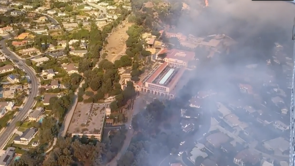 Dramatic aerial footage showed firefighting efforts in the greater Los Angeles area last week as multiple wildfires burned, causing widespread destruction and forcing tens of thousands to flee. The footage, captured by Coulson Aviation, who are contracted year-round in Southern California by LA, Ventura and Orange counties, shows aerial water drops and dramatic images of flames approaching homes.