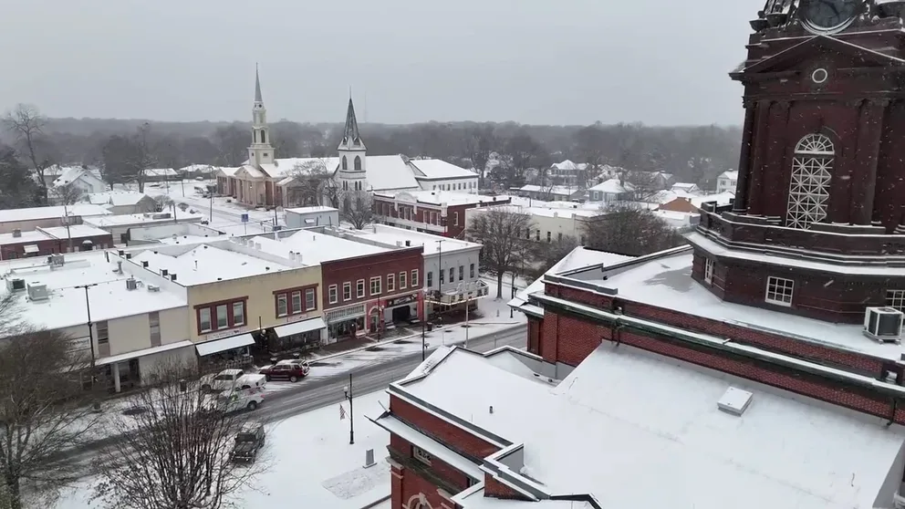 The FOX Flight Team captured Newnan, Georgia, south of Atlanta, blanketed in snow on Wednesday morning, following a historic winter storm that crippled the region. The Deep South experienced its heaviest snowfall in years.