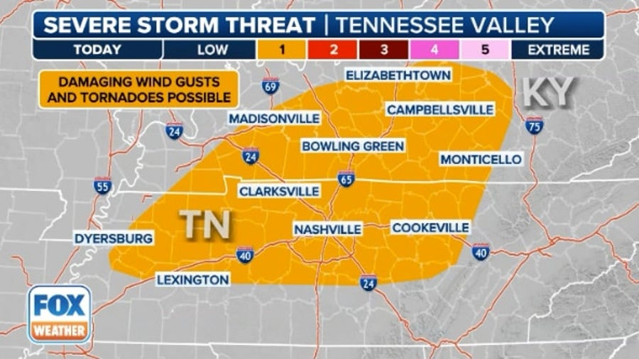 Tennessee, Kentucky face severe weather threat on warm side of winter storm 