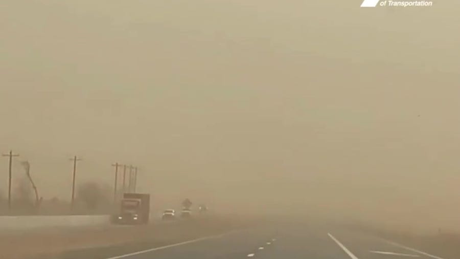 Dust Storm covers Texas highway in orange haze