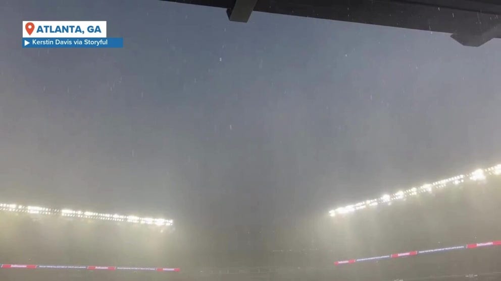 A severe thunderstorm swept through Atlanta Friday evening bringing heavy rains and flash flooding, along with some hail. It caused an hours-long delay to the Atlanta Braves game vs. Philadelphia. 