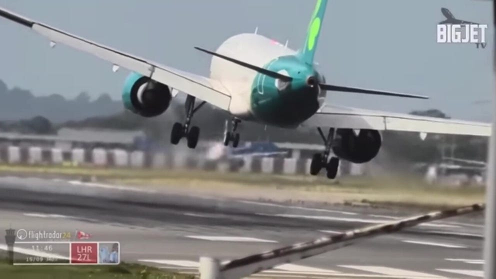 Several planes had to about attempted landings and go around as 45 mph winds blasted London's Heathrow Airport on Monday.