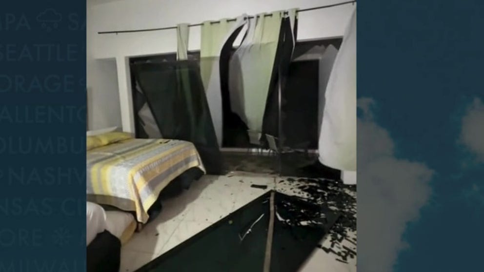 FOX Weather's Robert Ray takes us on a surreal tour of the home he and his crew rented to ride out Hurricane Melisa in Saint Ann Parish in Jamaica. All of the glass windows and doors shattered, and part of a porch collapsed.