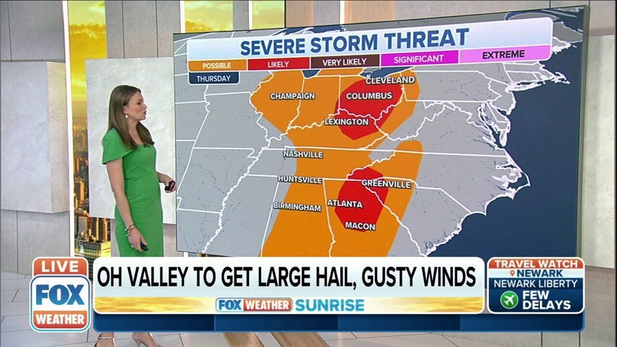Severe storms possible from the Ohio Valley to the Gulf Coast on Thursday