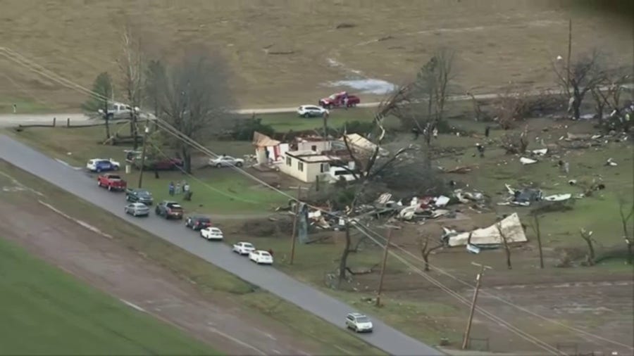 Possible tornado rips apart structures in Wayne, Oklahoma
