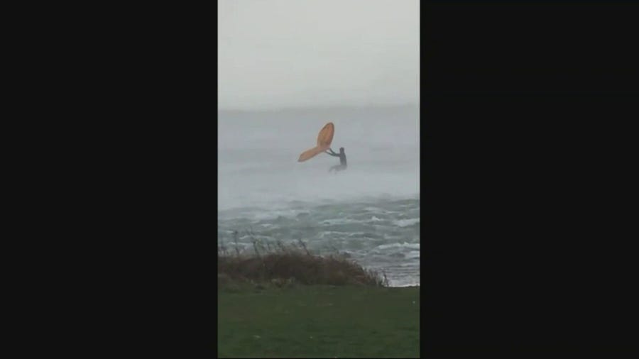 Netherland's windsurfer battling 100 mph winds