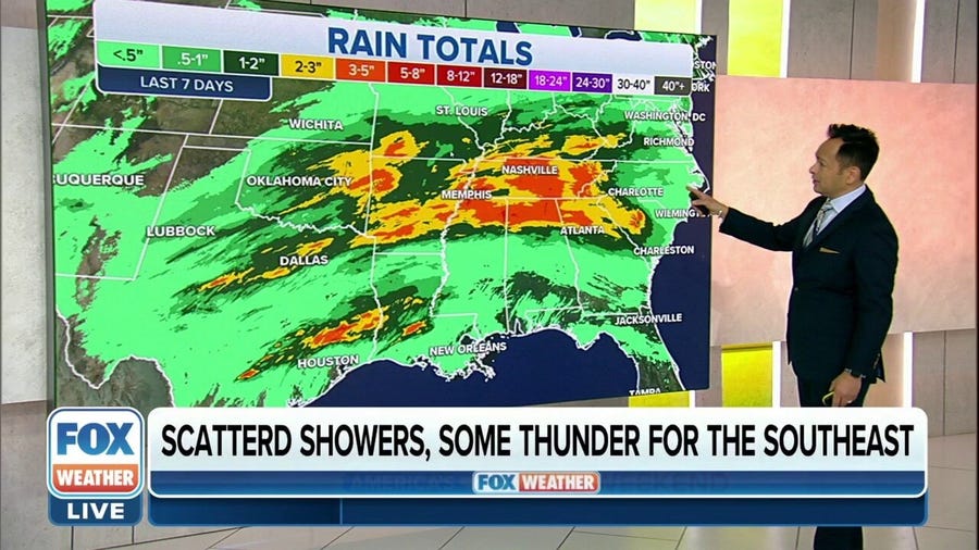 Southeast stays unsettled Sunday with more showers, storms