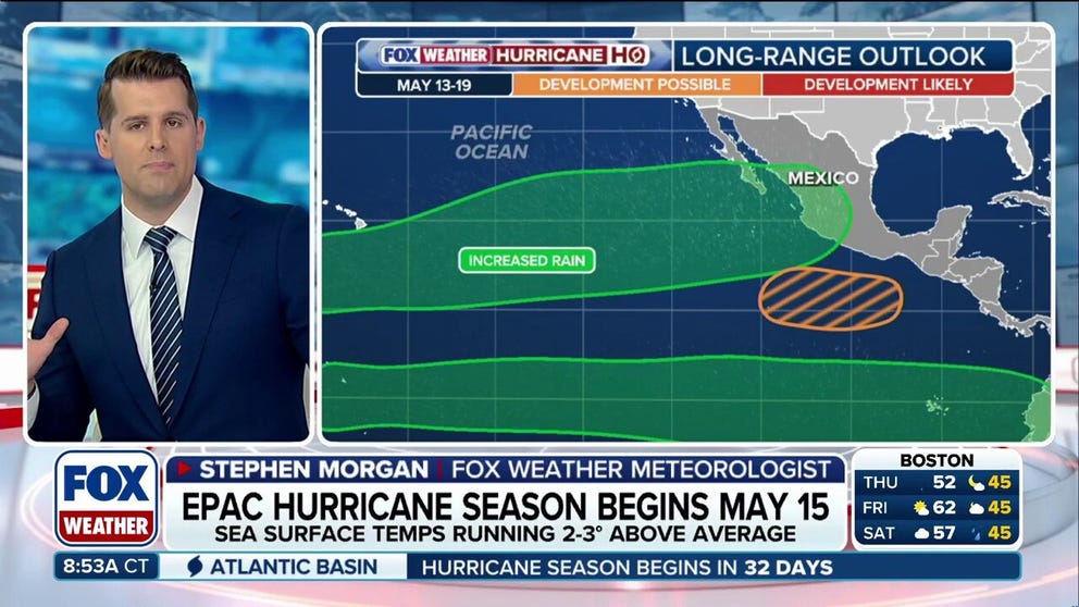 NOAA's Climate Prediction Center (CPC) has highlighted an area off the southern coast of Mexico for potential tropical development, with a little more than two weeks before the start of hurricane season in the Eastern Pacific. This comes with the El Niño climate pattern forecast to develop sometime this summer, which is expected to increase the number of named storms in the basin.