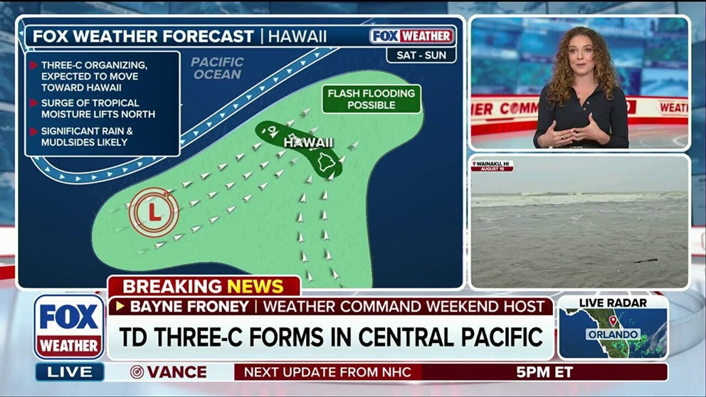 🌀 NEW THREAT: FOX Weather Meteorologist Bayne Froney shares a new update in the Pacific basin as Tropical Depression Three-C forms, breaking down the potential threats and status of the storm amidst early developments.