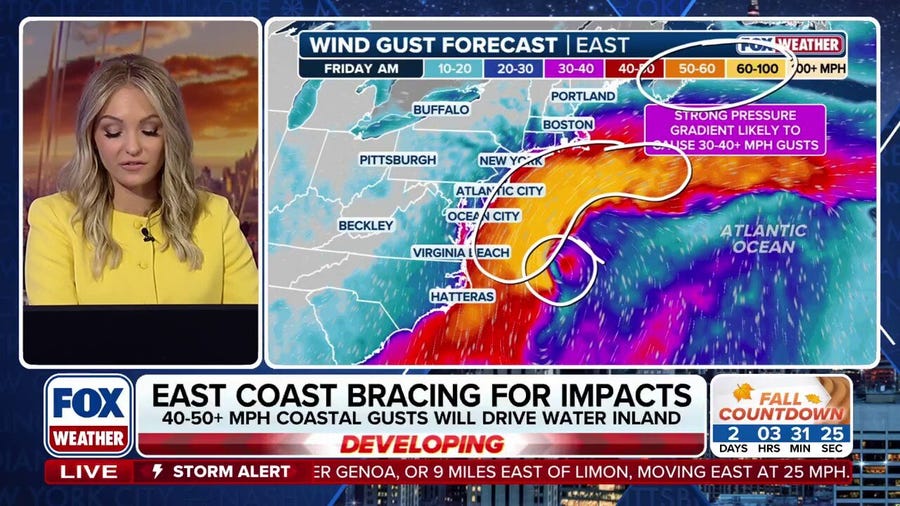 Days of high surf, winds and coastal flooding are expected as a Nor’easter impacts the East Coast