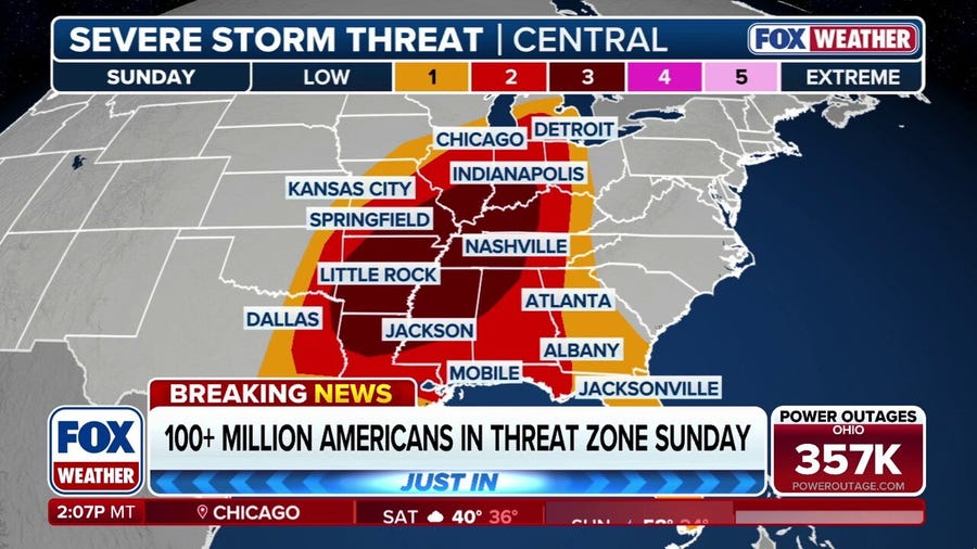 Millions of Americans under extended severe weather risk on Sunday
