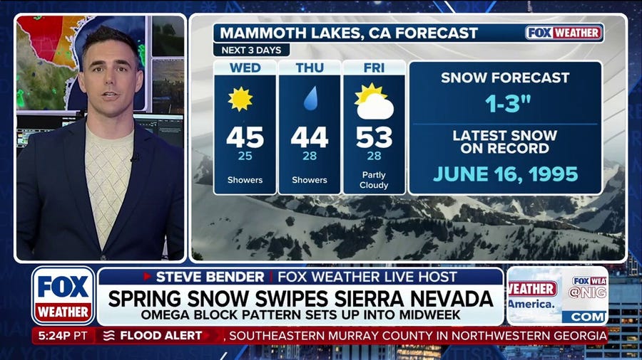Late spring snow to blanket the Sierra Nevada Region