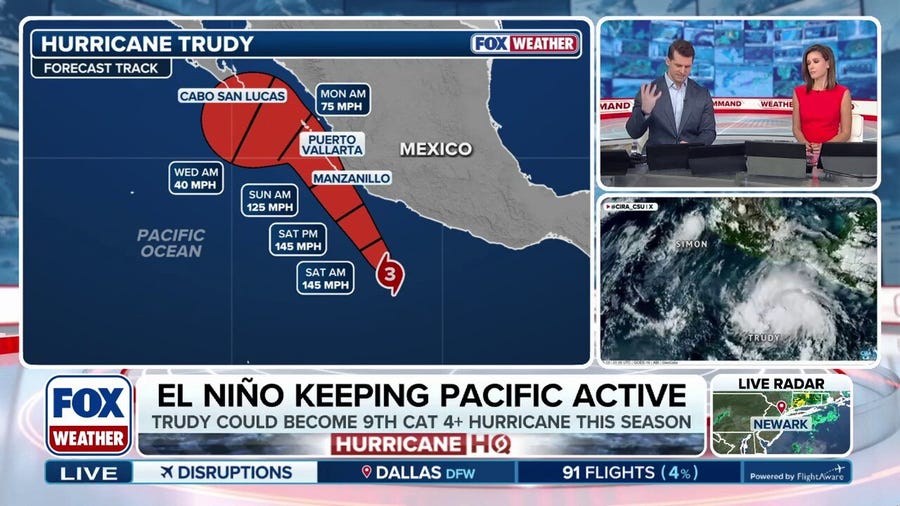 Hurricane Trudy strengthens into a monster Category 3 storm, while Champi eyes rare Guam landfall